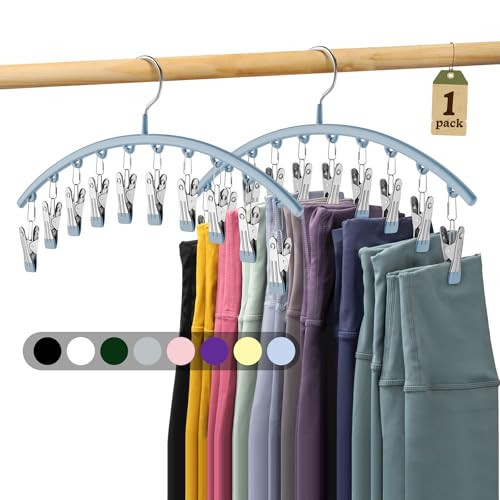 Volnamal Legging Organizer for Closet, Metal Yoga Pants Hanger w/Rubber Coated 1 Pack w/10 Clips Hold 10 Leggings, Hangers Space Saving Hanging for Closet Organizers and Storage-Blue | Amazon (US)