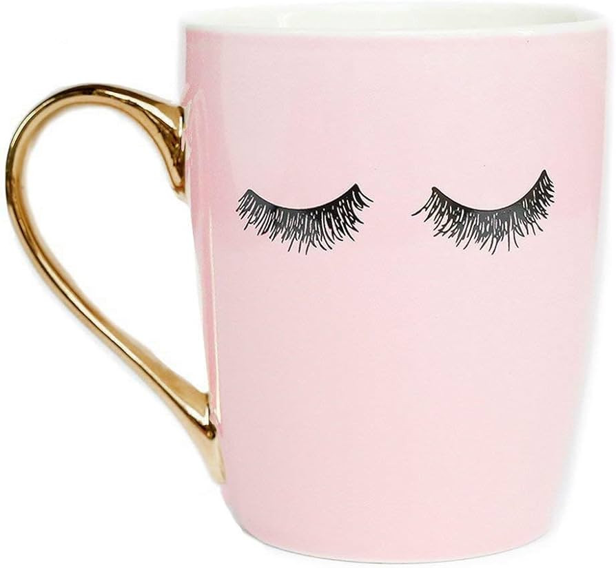 Sweet Water Decor Eyelashes Pink Coffee Mug | 16oz Mug with Gold Handle | Embellished with Real G... | Amazon (US)