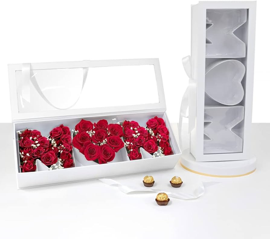 “MOM” Flower Gift Letter Shaped Fillable Box, with Plastic Liner, Size 22″ x 8″ x 4″ in... | Amazon (US)