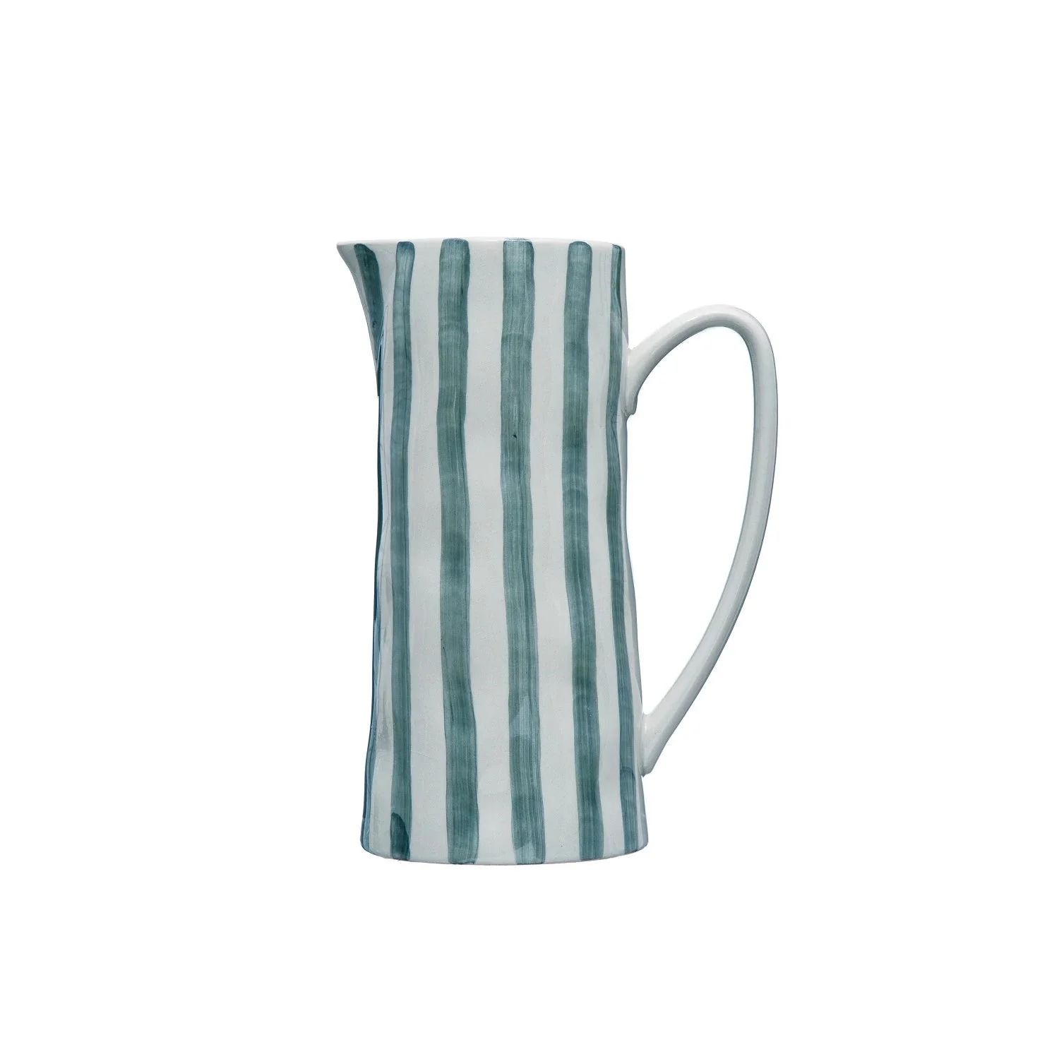 Hand-Painted Stoneware Pitcher with Stripes | Burke Decor