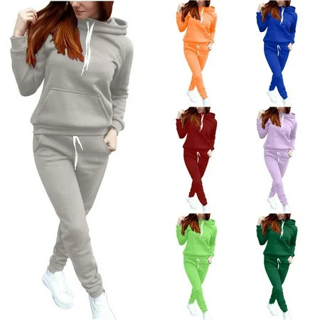 CFLVAEK Two Piece Sweatsuit Women Casual Drawstring Hoodies with Pockets Drawstring High Waist Sweatpants Fall Workout Outfits Set Dark Blue L | Walmart (US)