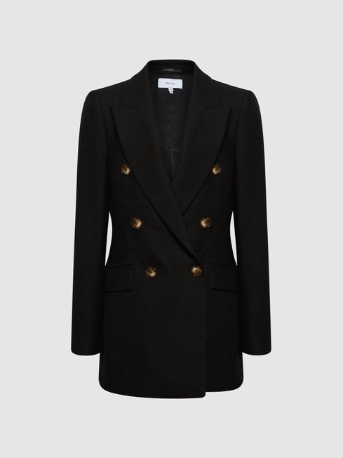 Reiss Black Laura Double Breasted Twill Blazer | Reiss US