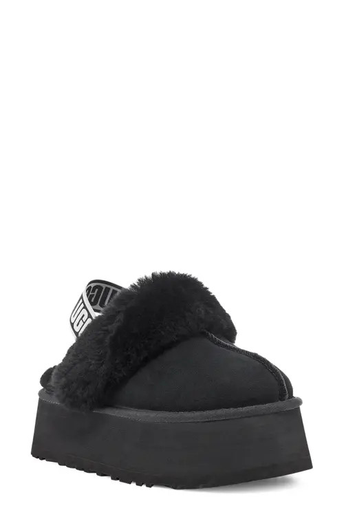 UGG(r) Funkette Genuine Shearling Slipper in Black Suede at Nordstrom, Size 11 | Nordstrom