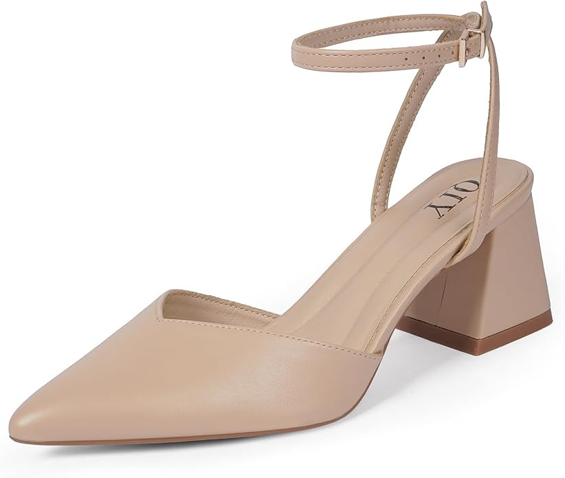 Closed Toe Heels for Women Ankle Strap Pointed Toe Slingback Chunky Low Heels Womens Pumps Weddin... | Amazon (US)