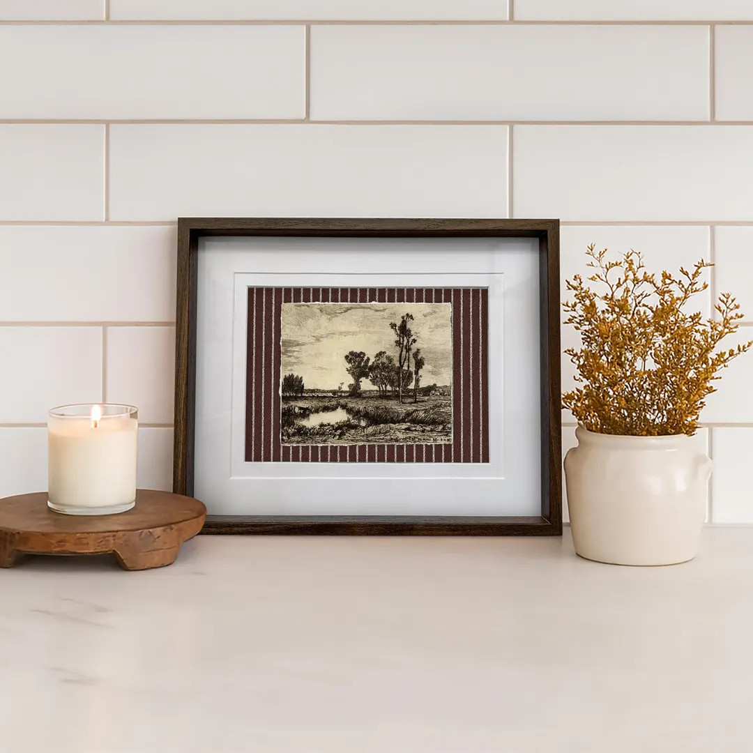 Framed Vintage Landscape Sketched Giclée Print, Brown Frame, European Art (10.4” x 8.3”) | Etsy (US)