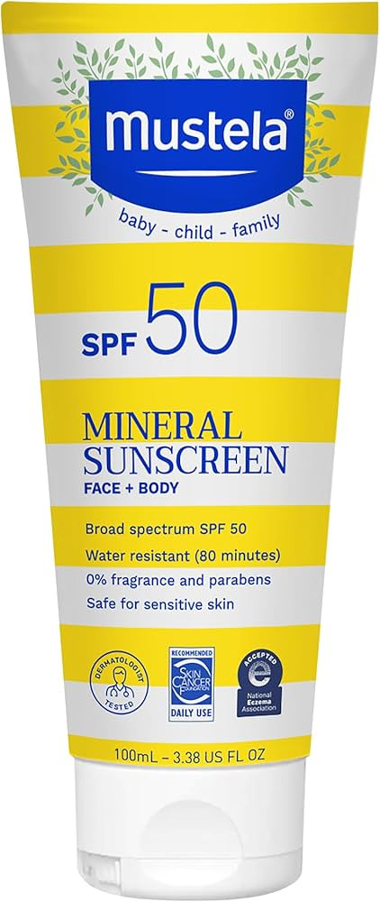 Mustela Baby Mineral Sunscreen Lotion SPF 50 Broad Spectrum - Face & Body Sun Lotion for Sensitiv... | Amazon (US)