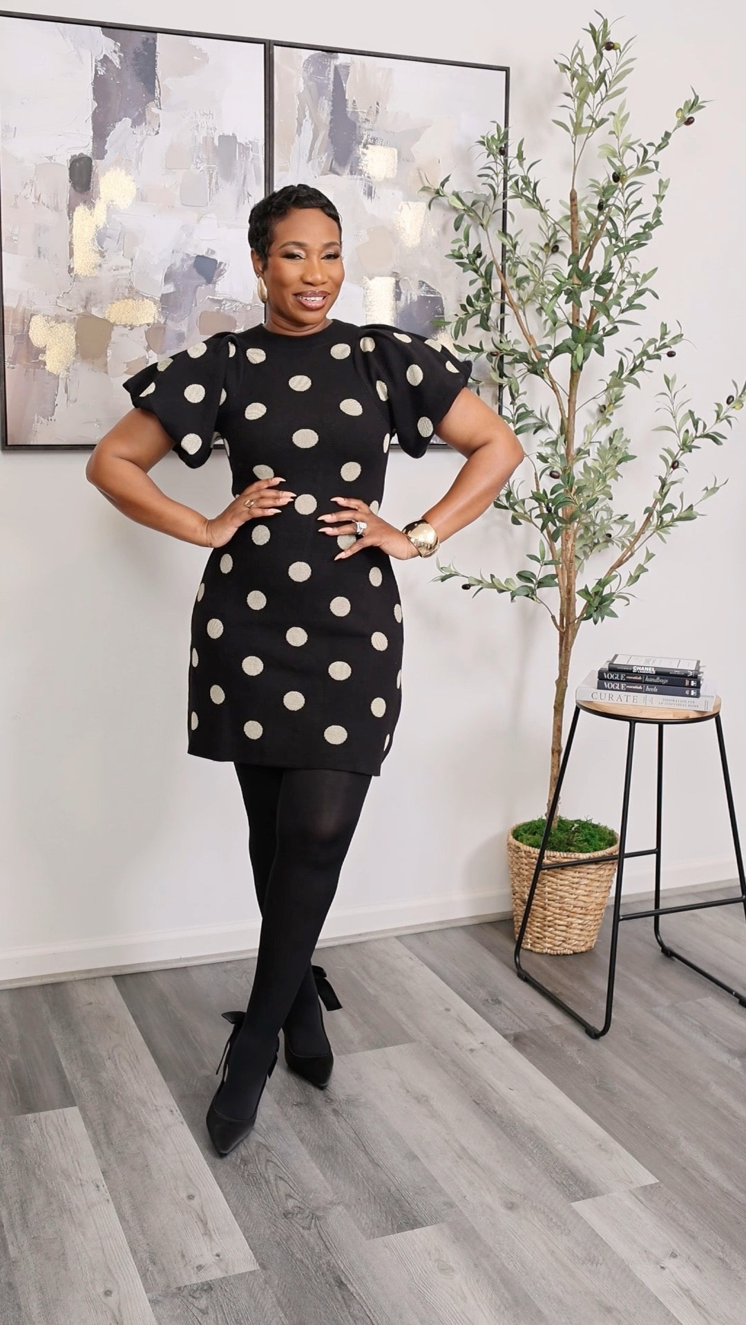 Holiday outfit idea… This little polka dots sweater dress is perfect for the holidays. 
Size medium dress
Shoes fit true to size
#LTKStyleTip 

#LTKHoliday #LTKFindsUnder50