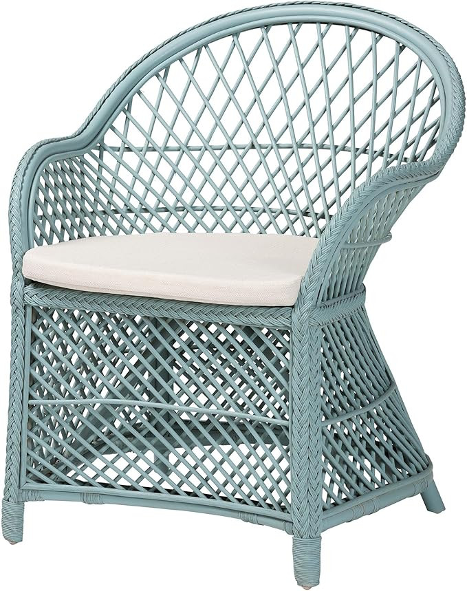 bali & pari Casilda Braided Natural Rattan Arm Chair, Pastel Cyan | Amazon (US)