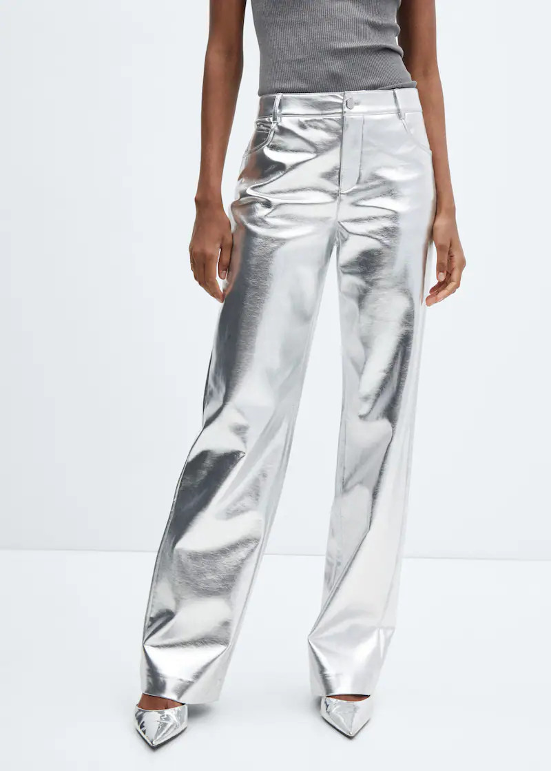 Wideleg foil trousers -  Women | Mango United Kingdom | MANGO (UK)