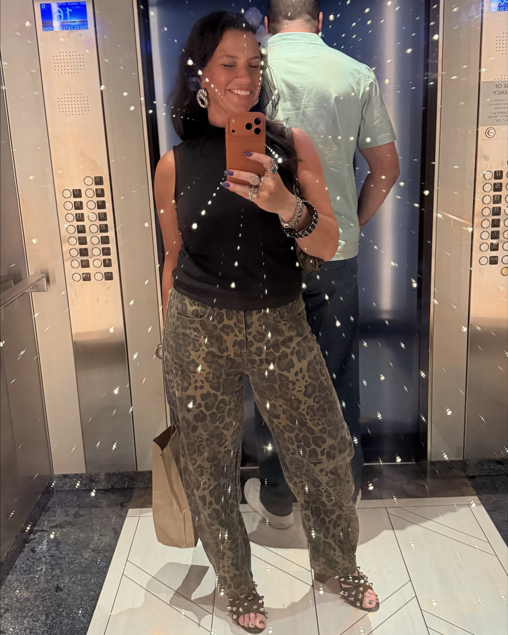 Classic black up top, wild on the bottom. Effortless. Comfortable. Cool.
Added lots of silver jewelry and studded sandals for a little rock-and-roll glam 🖤✨

#LTKOver40 #LTKStyleTip