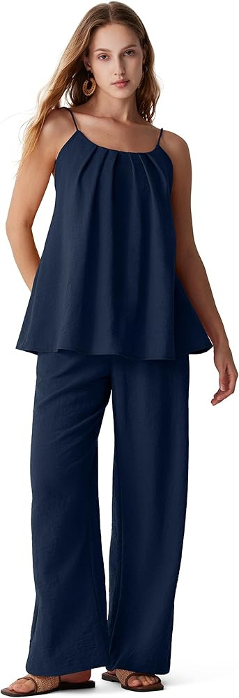 MOOSLOVER Women Linen Summer Two Piece Sets Backless Lounge Outfits Sets Travel Beach Vacation Cl... | Amazon (US)