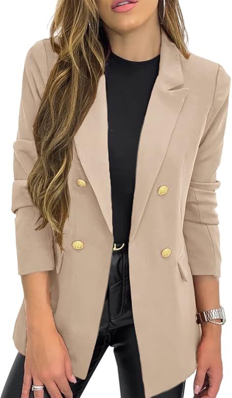 Amazon.com: Hdieso Women's Casual Office Blazers Open Front Business Lapel Button Work Jackets Ap... | Amazon (US)