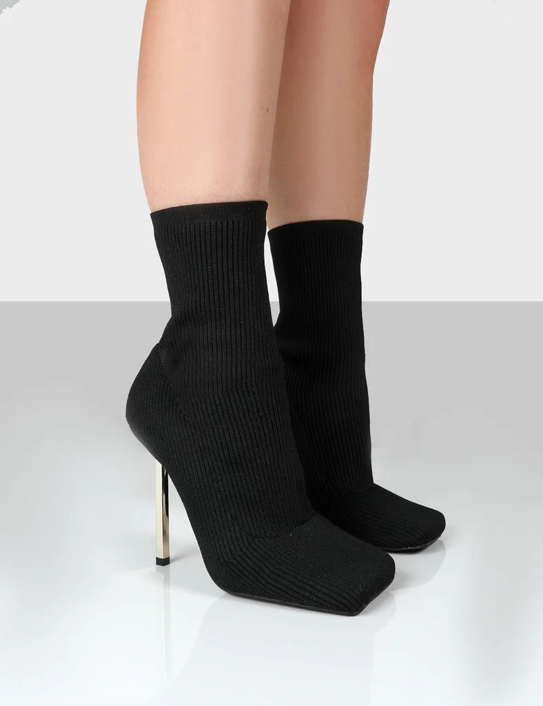 Souffle Black Knit Stiletto Heel Sock Ankle Boot | Public Desire (US & CA)