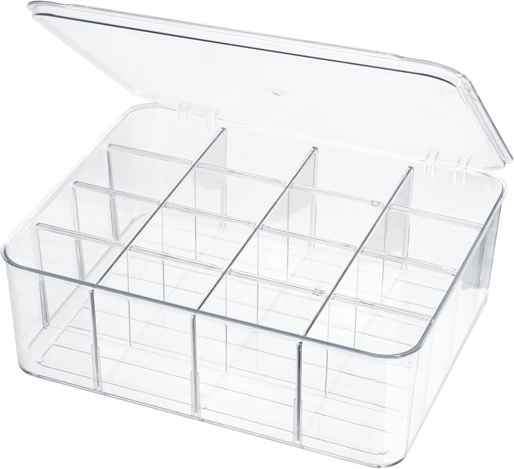 Socks Underwear Drawer Organzier Dividers, 16 Compartment Removable Divided Plastic Storage Bin w... | Amazon (US)