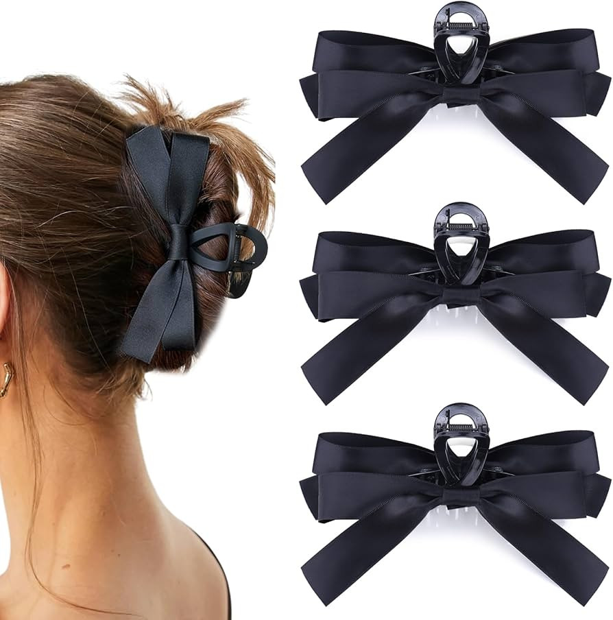 Bow Claw Clips for Women Girls,3PCS Black Large Strong Decorative 5 inch Thick Hair Claw Clips fo... | Amazon (US)