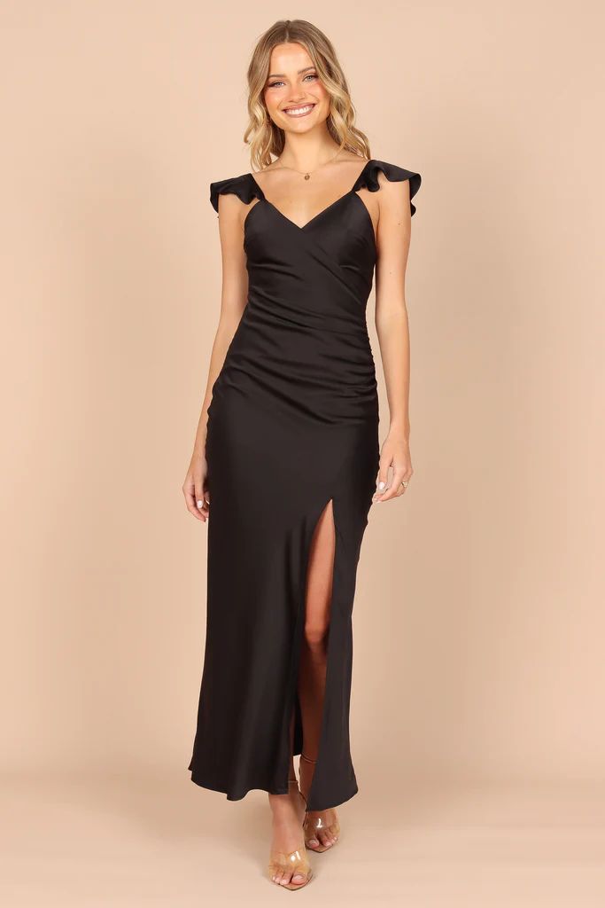 Peony Frill Cap Sleeve Maxi Dress - Black | Petal & Pup (US)