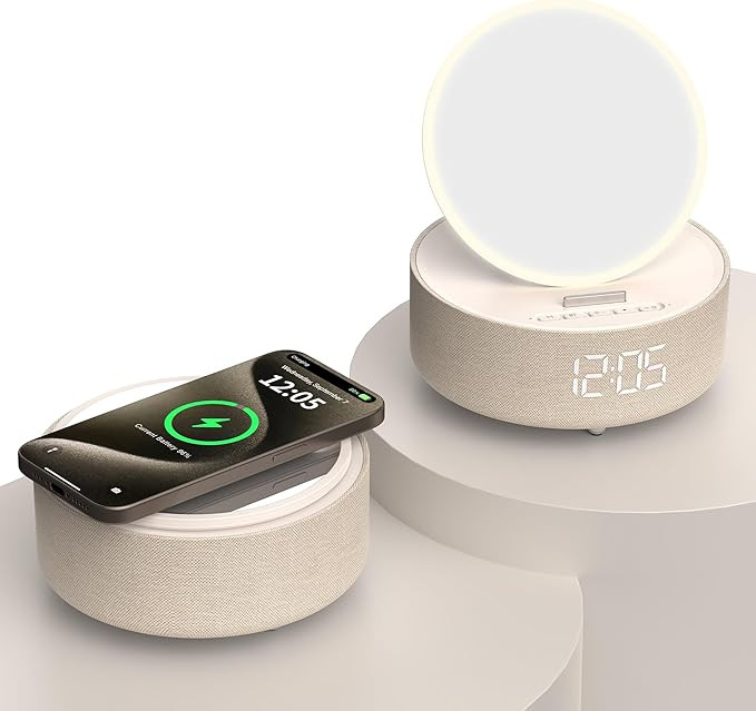 COLSUR Bluetooth Speaker Alarm Clock, Digital, Modern, Yellow, 5.94x2.79 inches, Wireless Charger... | Amazon (US)