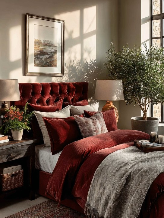 Tuscan-inspired bedroom… but make it modern.

If you’re refreshing your bedroom, don’t play small—start with a statement.

A bold burgundy velvet bed becomes your anchor.
Rich, warm, and instantly luxurious.

Then layer intentionally:
Natural wood side tables to ground the space.
Matching table lamps for symmetry and softness.
And an olive tree to bring in that effortless Italian warmth.

It’s this balance—luxury + nature—that creates a space that feels both elevated and deeply comforting.

You don’t need to redo everything.
Start with the bed, and let the rest follow.

We’ve linked multiple velvet beds, wooden side tables, table lamps, and statement plants so you can recreate this Tuscan-inspired look at home.

#BedroomDesign #TuscanStyle #LuxuryLiving 

 #LTKHome