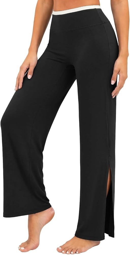 Aoysky Womens Wide Leg Yoga Pants High Waisted Side Split Lounge Pants | Amazon (US)