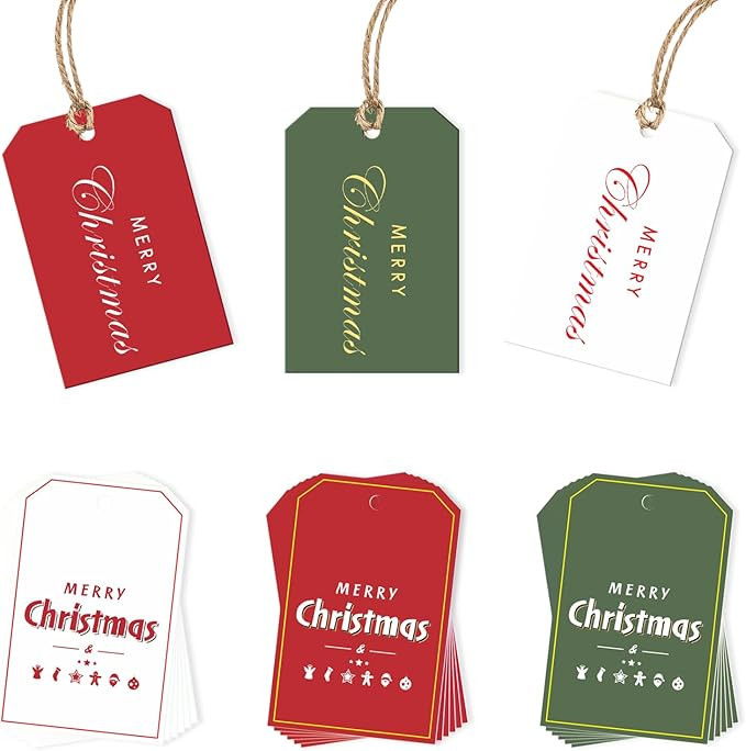 Christmas Gift Tags, 48 Thick Matte Cardstock Labels with String for Personalizing Your Holiday P... | Amazon (US)