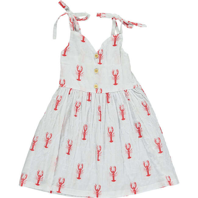 Vignette | Penny Lobsters Print V-Neck Tie-Shoulder Strap Dress, (Multicolor, Size 4Y) | Maisonette | Maisonette
