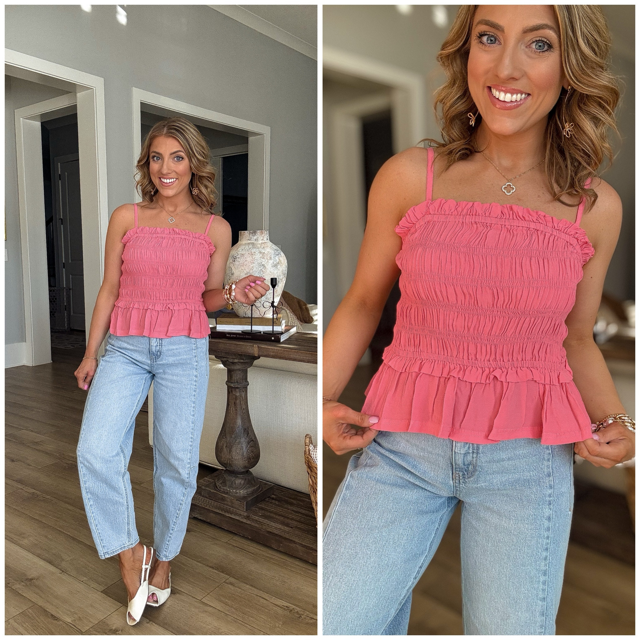 This smocked tank might be one of my favorite Walmart tops of the season. 💕 The stretchy smocked bodice and little peplum hem make it so flattering, and the pink color is perfect for spring and summer.

I styled it with light wash denim and heels for an easy everyday outfit, but this top would also be adorable with shorts, white jeans, or a skirt. It’s one of those pieces you can style so many ways and wear all season long.

Walmart has been absolutely killing it with their spring fashion lately and this top is proof.

#walmartfashion #walmartstyle #springfashion #affordablefashion #budgetfashion #everydayoutfit #walmartfinds #casualstyle #springoutfit

#LTKootd #LTKPetite