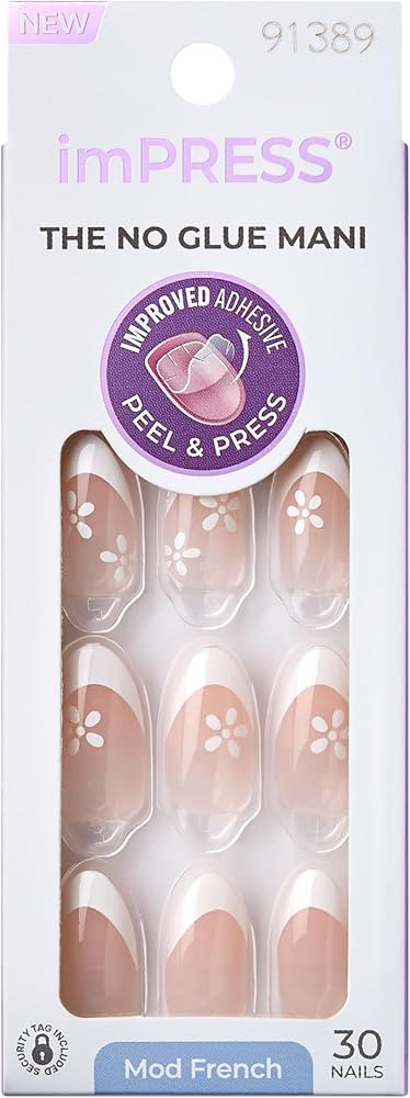 KISS imPRESS No Glue Press-On Nails, French, Fearless', Light Neutral + White Tip French, Medium ... | Amazon (US)