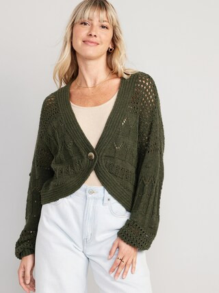 Open-Stitch Cropped Cardigan Sweater for Women | Old Navy (US)
