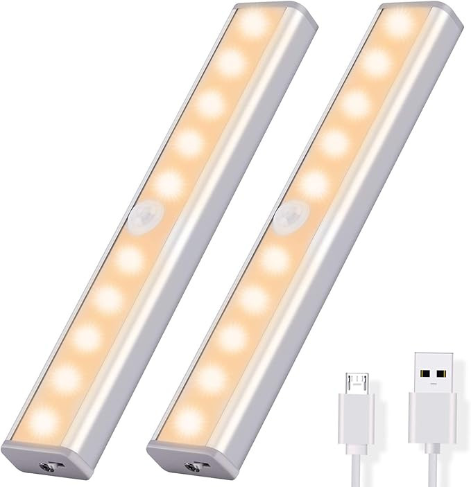OUSFOT Cupboard Light Motion Sensor, 10-LED Closet Lights Wireless USB Rechargeable with Magnetic... | Amazon (UK)