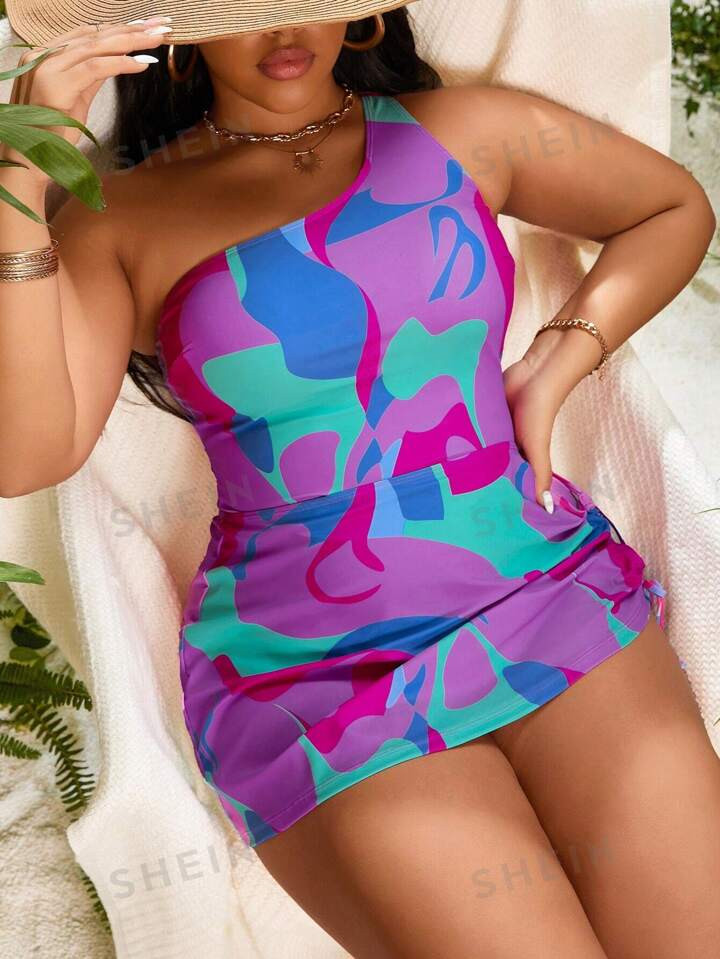 SHEIN Swim Curve Plus Size Random Printed Two Piece Swimsuit | SHEIN