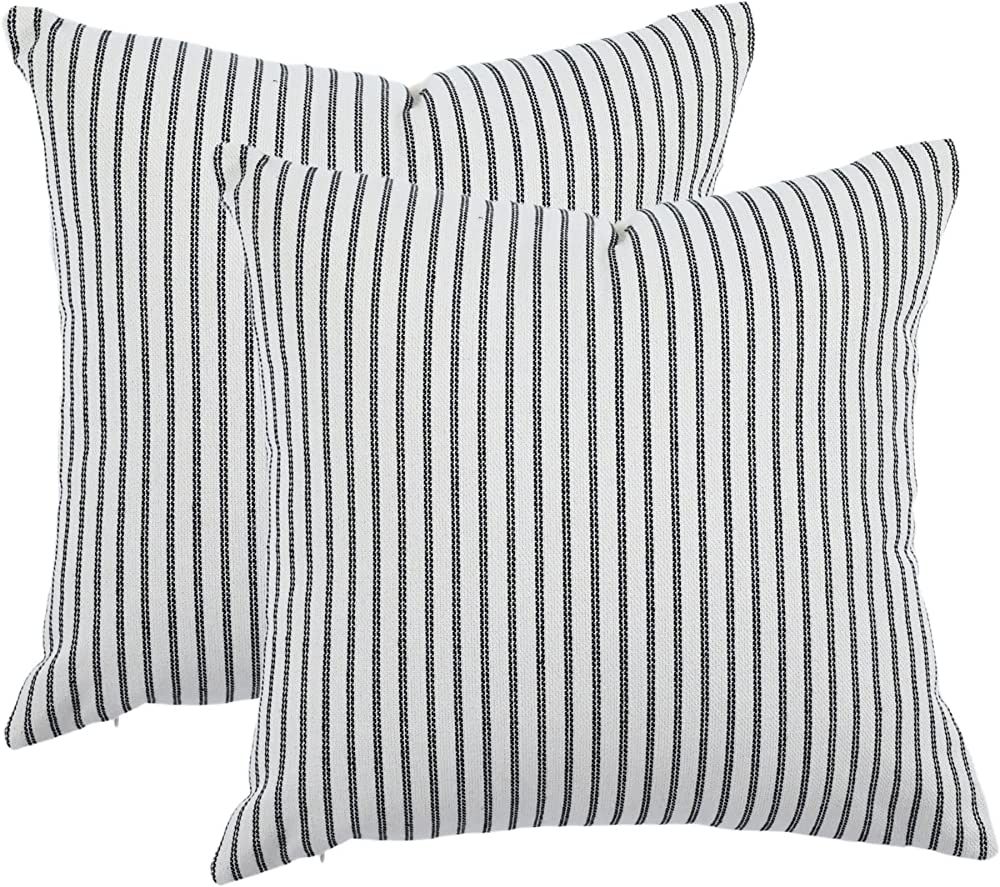BOYSUM Black and Beige Throw Pillow Covers, 18x18 Farmhouse Pillow Covers Striped Throw Pillow Co... | Amazon (US)