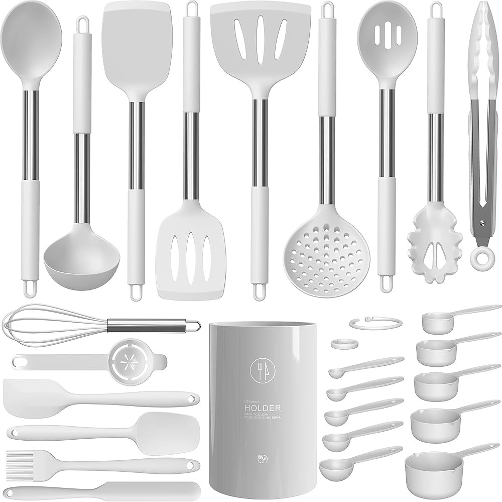 Large Silicone Cooking Utensils Set - Heat Resistant Kitchen Utensils Sets,Spatula,Spoon,Turner T... | Amazon (US)