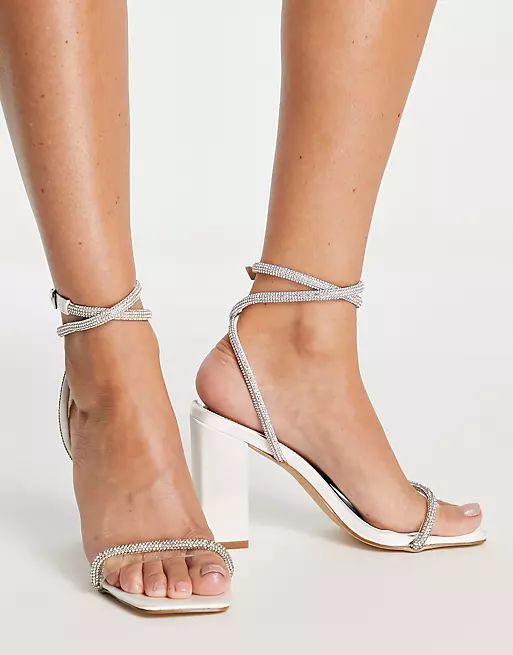 Be Mine Bridal Siara block heel sandals with embellished straps in ivory | ASOS | ASOS (Global)