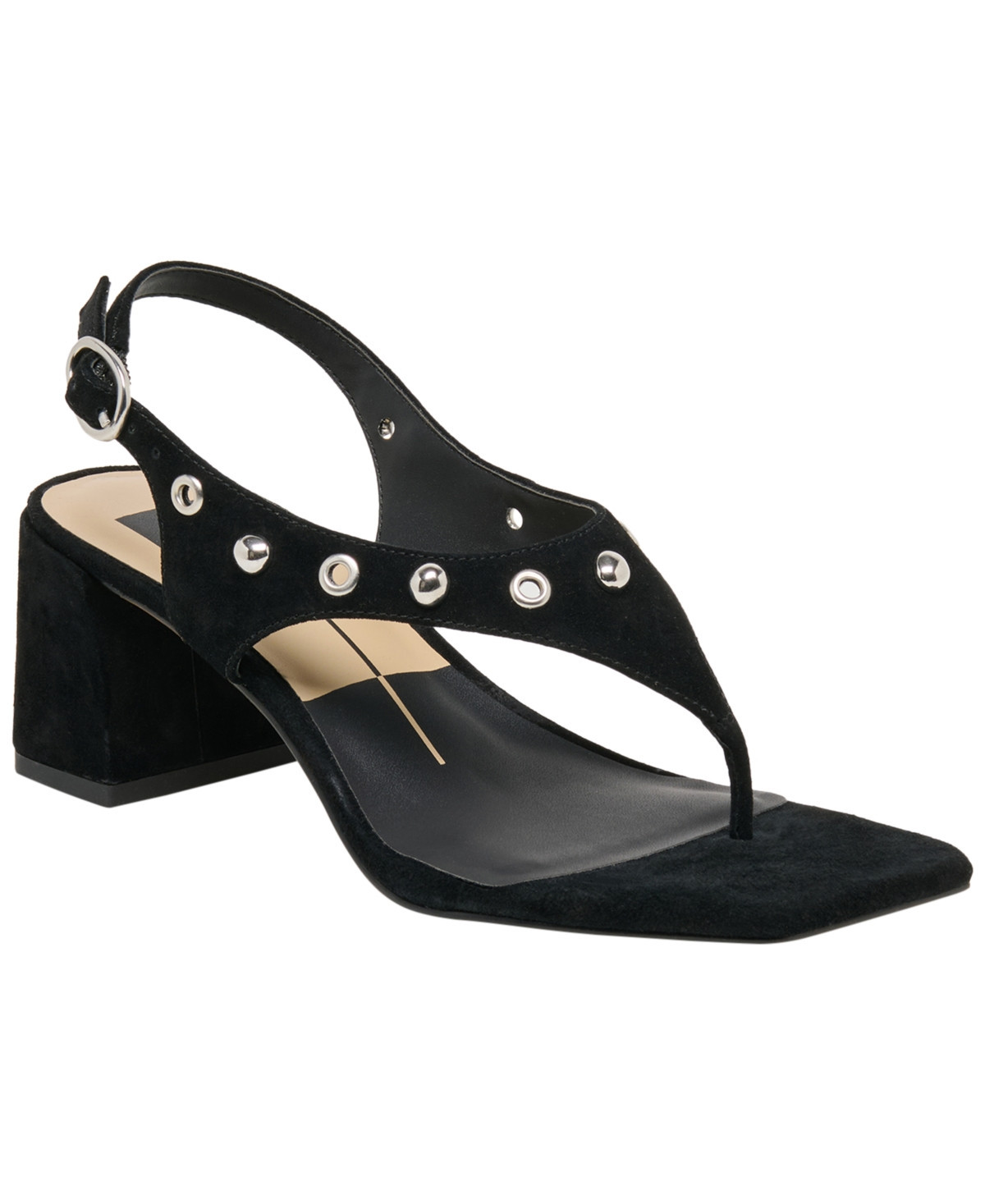Dolce Vita Women's Yves Studded Square Toe Thong Dress Sandals - Onyx Suede | Macy's