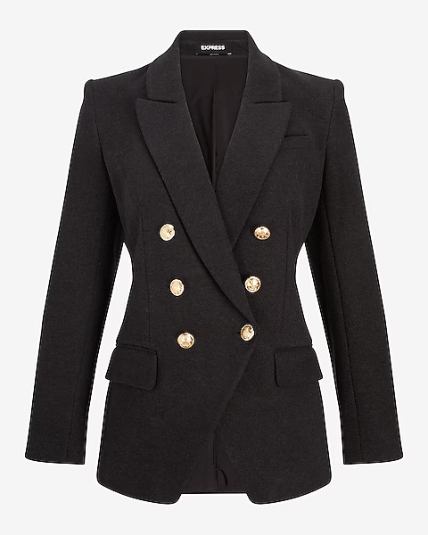 Flannel Knit Peak Lapel Double Breasted Blazer | Express