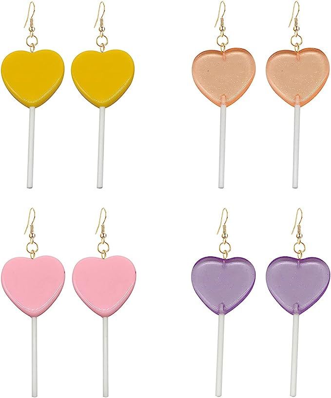 Food Sweet Cute Clear Transparent Heart Candy Resin Lollipop Earrings Resin Candy Earrings Costum... | Amazon (US)