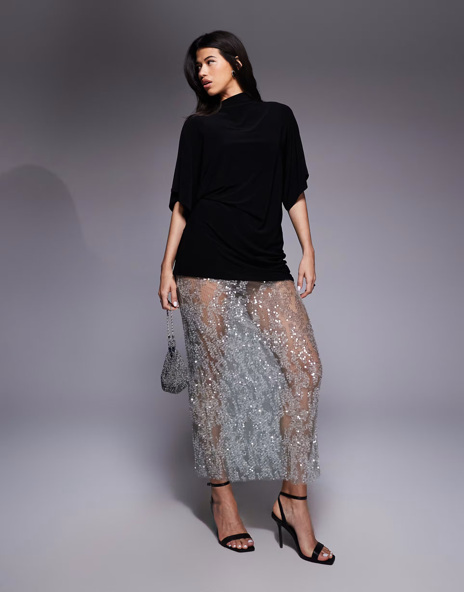 ASOS DESIGN 2 in 1 short sleeve t-shirt and lace sequin skirt maxi dress in mint | ASOS | ASOS (Global)