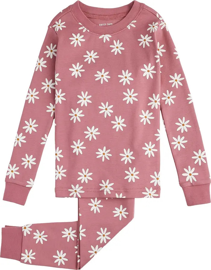 Petit Lem Kids' Daisy Print Glow in the Dark Fitted Two-Piece Pajamas | Nordstrom | Nordstrom