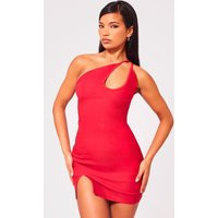 Red Stretch Woven Cut Out One Shoulder Bodycon Dress | PrettyLittleThing US