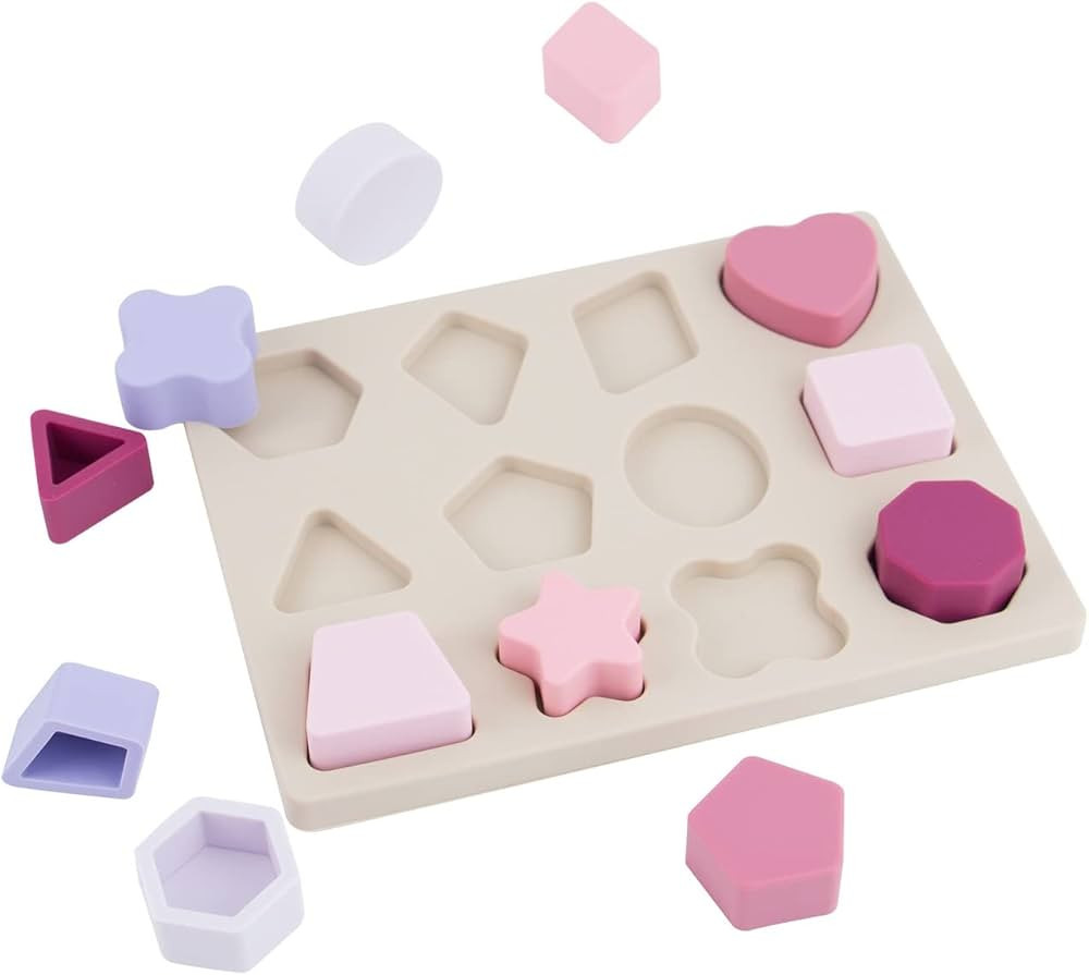 Sunmero Silicone Stacking Toys Silicone Puzzle Board Shape Sorter Sensory Toys for Babies (Rose) | Amazon (US)