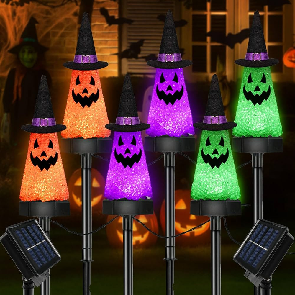 6 Pack Ghost Halloween Solar Decorations Outdoor Pathway Lights, Waterproof Solar Halloween Light... | Amazon (US)