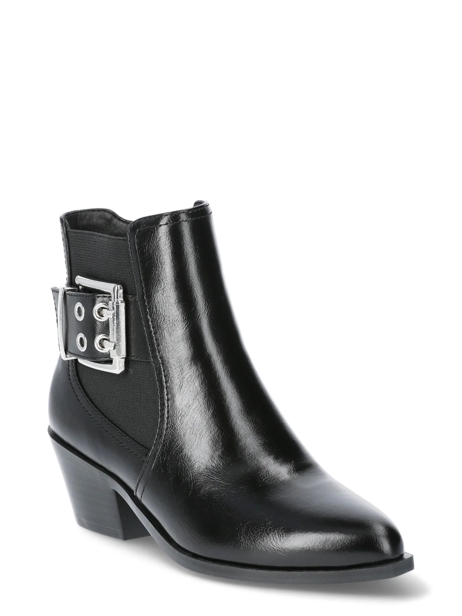 Scoop Women’s Faux Leather Moto Buckle Ankle Booties - Walmart.com | Walmart (US)