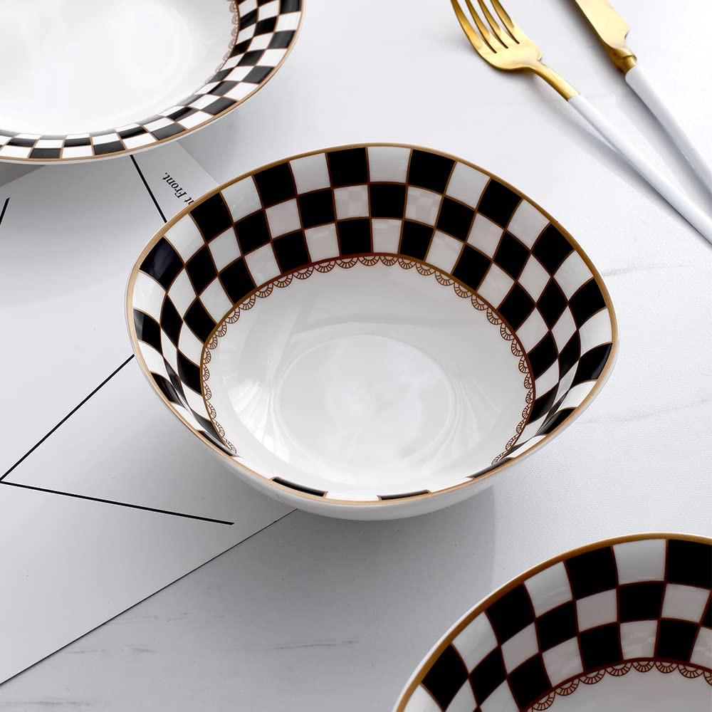 Porlien Checker Pattern 20-piece Round Dinnerware Set for 4, Bone China | Amazon (US)