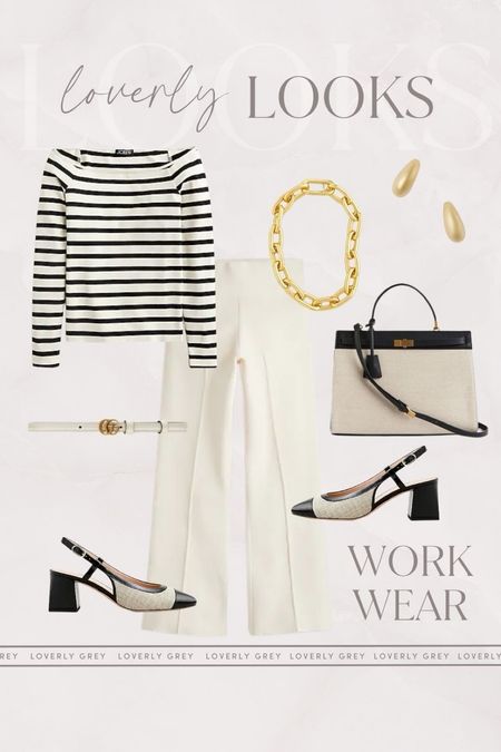 Loverly Grey workwear outfit idea. I love these sweater pants and striped boat neck top. 

#LTKstyletip #LTKworkwear #LTKSeasonal