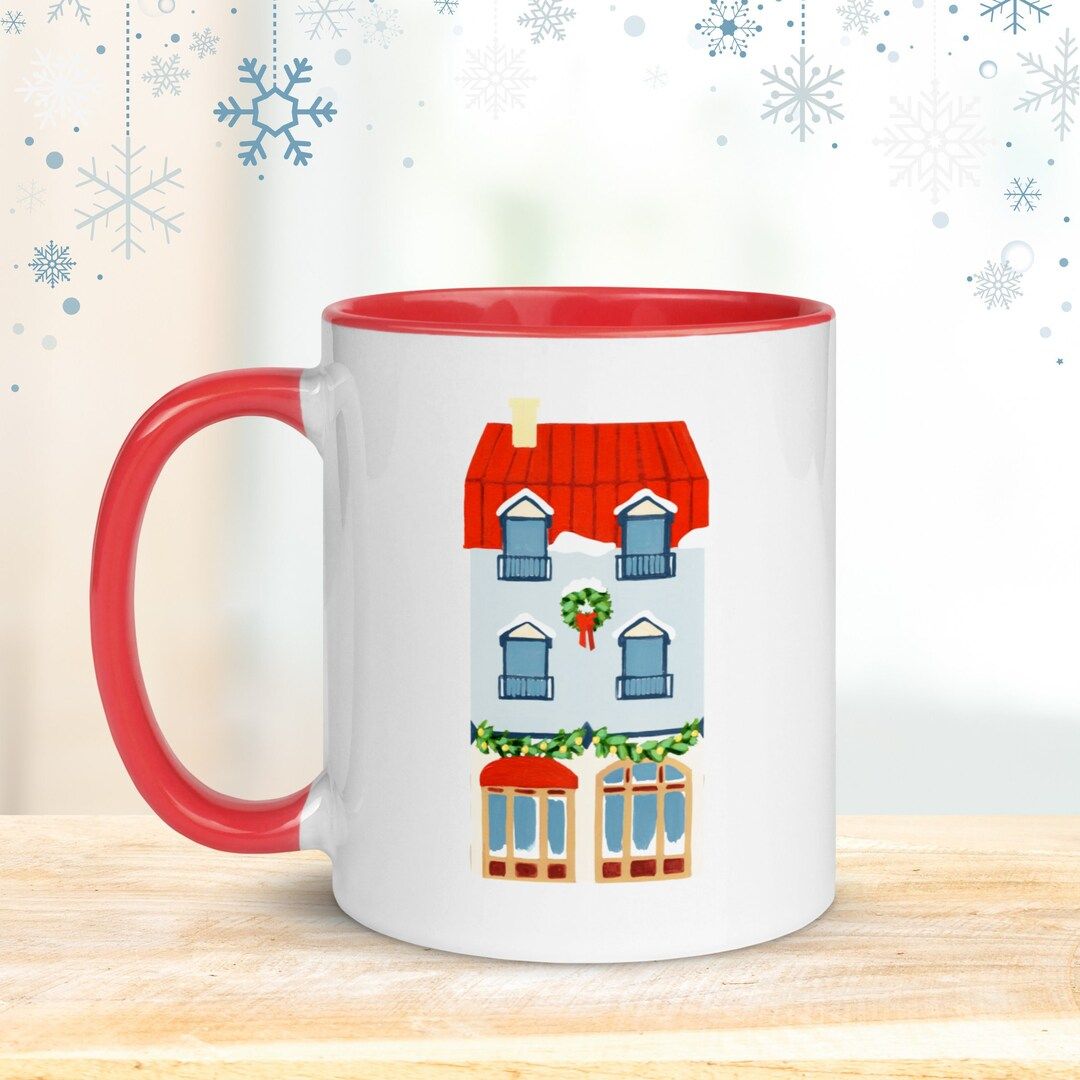 Christmas Village Mug, Red - European House • Retro Christmas house mug, Hot chocolate mug, Cof... | Etsy (CAD)