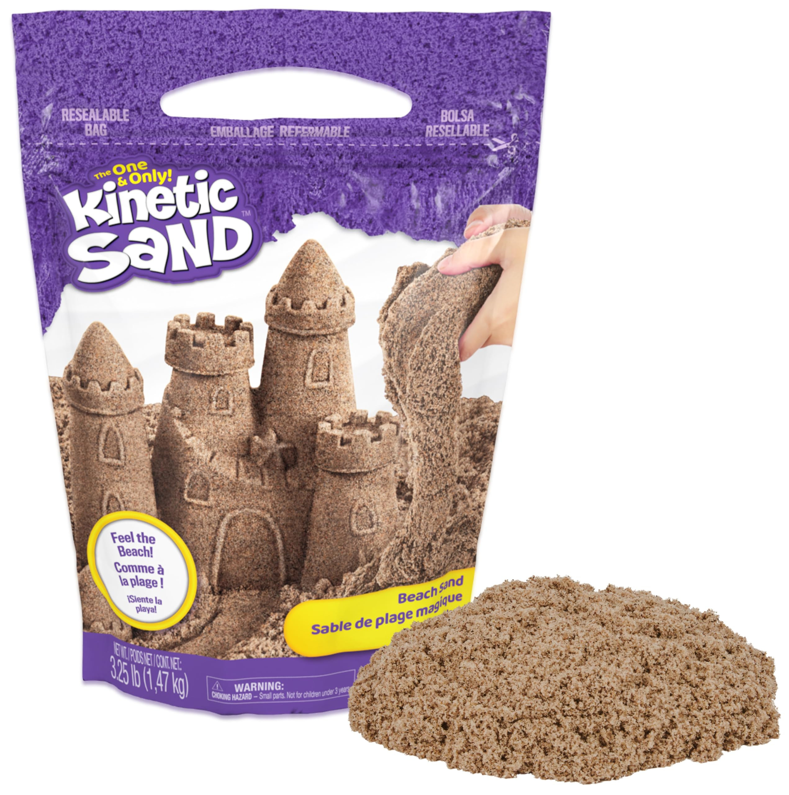Kinetic Sand, 3.25lbs Beach Play Sand, Moldable Sensory Toys for Kids, Resealable Bag (Packaging ... | Amazon (US)