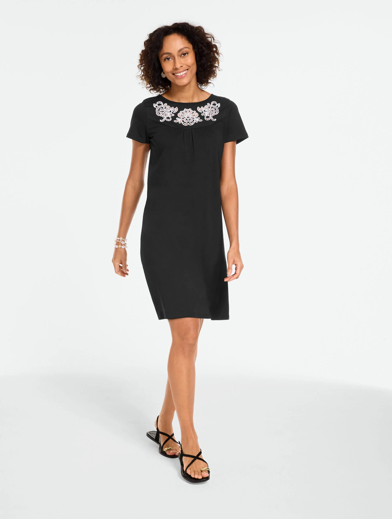 Embroidered Knit Shift Dress | Talbots