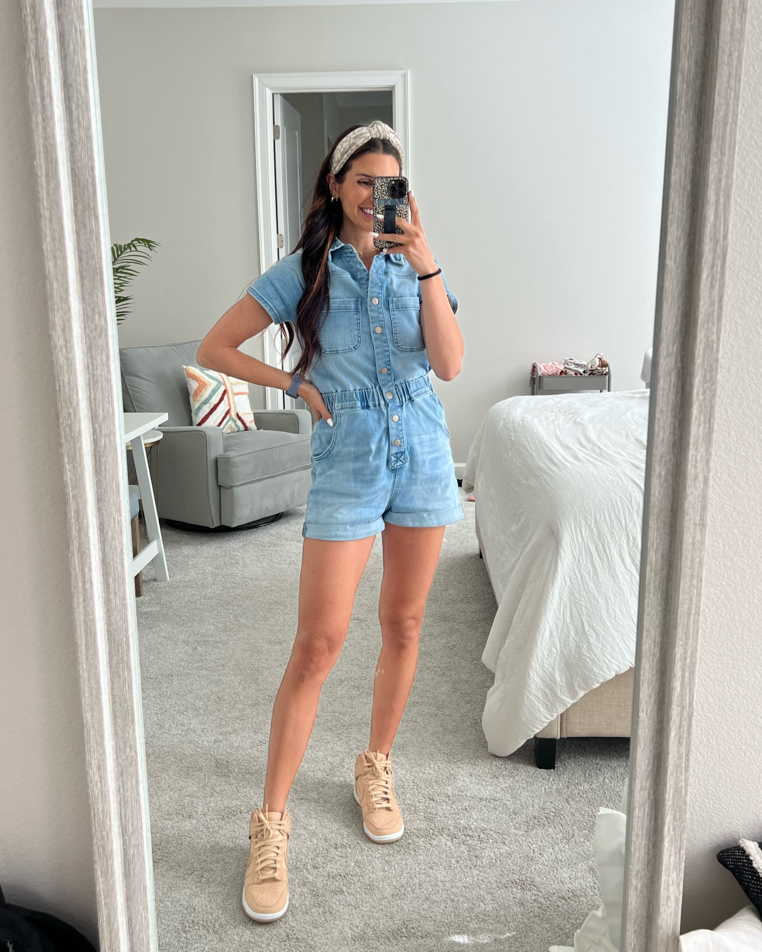 Nursing friendly romper. Postpartum outfits. Nike high tops. Nike dunks  

#LTKfit #LTKbump #LTKfamily