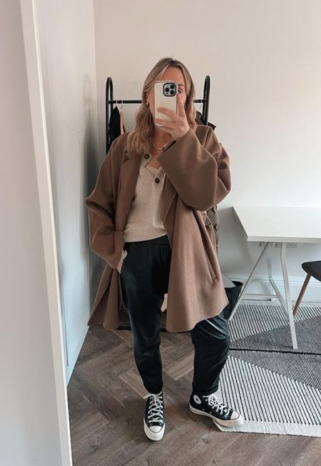 Next, Mint velvet, Hush, Converse, Schuh, River island, John lewis, transitional outfit, transitional style, autumn outfit, autumn fashion, camel coat, wool coat, collared jumper, leather trousers, leather joggers, Converse hi tops, autumn outfit ideas, style inspiration 

#LTKSeasonal #LTKstyletip #LTKeurope