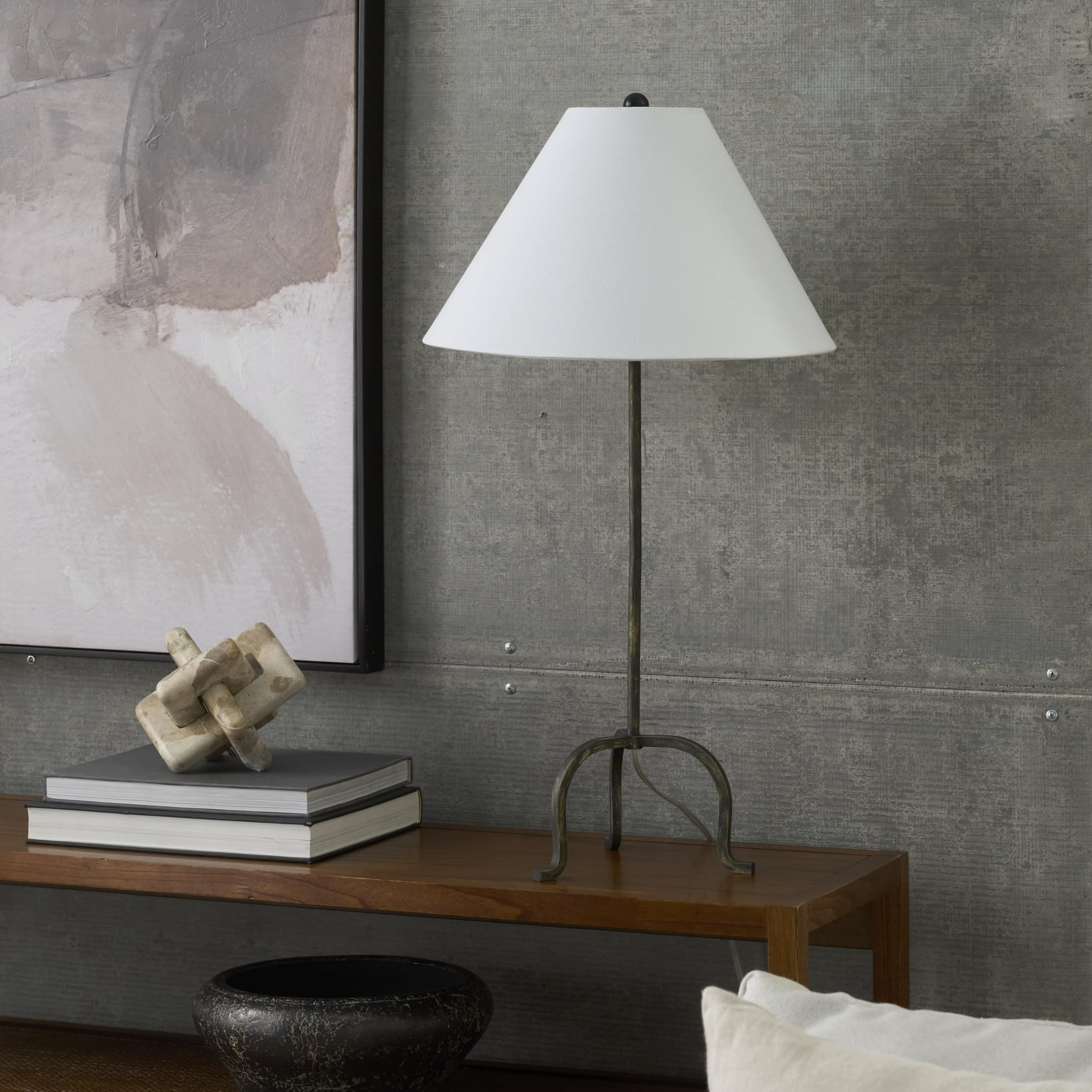 Nourison 28" Black Wrought Iron Heritage Metal Slim Tripod Table Lamp for Living Room, Bedroom, B... | Amazon (US)